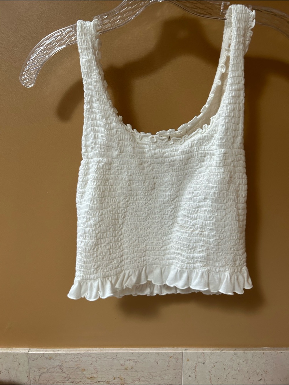 Smocked Ruffle Tank Top in bright white